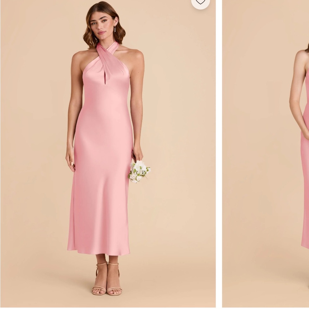 Birdy Grey One-Shoulder Satin Midi Dress in Blush Pink